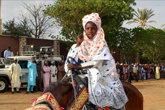 Wearing 'rawani' turban symbol of royalty in Hausa people in Africa