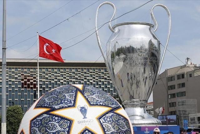 Huge model of UEFA Champions League trophy on display in Istanbul