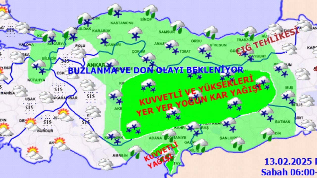 13 Şubat 2025 Türkiye geneli hava durumu