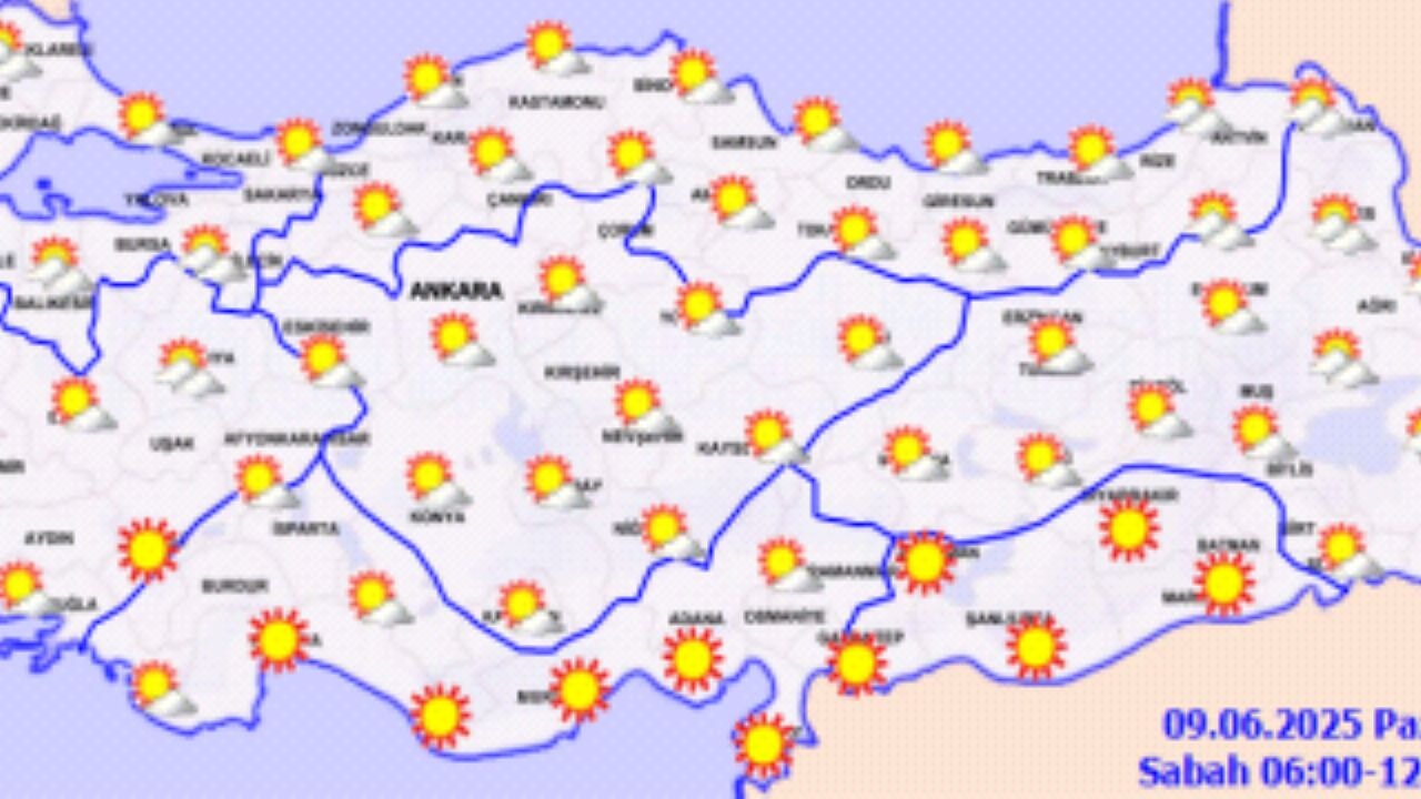 Hava durumu 9 Haziran 2025
