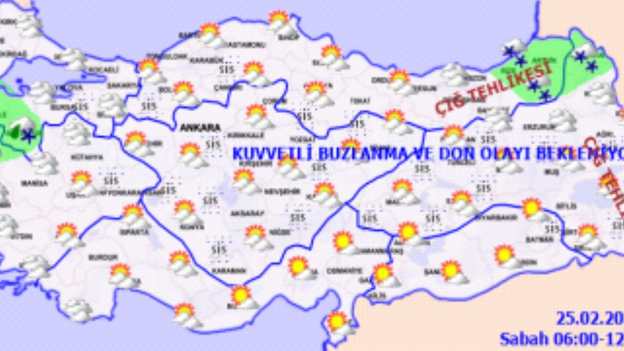 Hava durumu Türkiye geneli için. 25 Şubat 2025