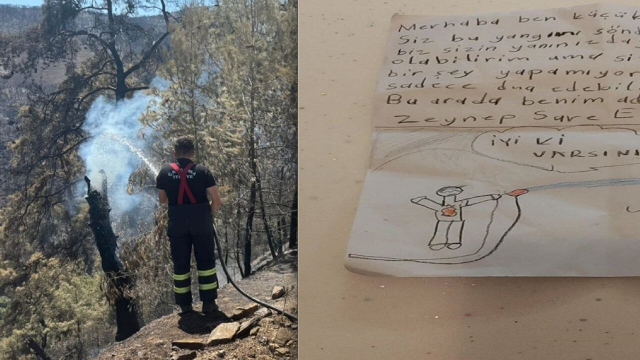 Ödemiş'teki orman yangınında minik ellerden ekiplere duygulandıran not