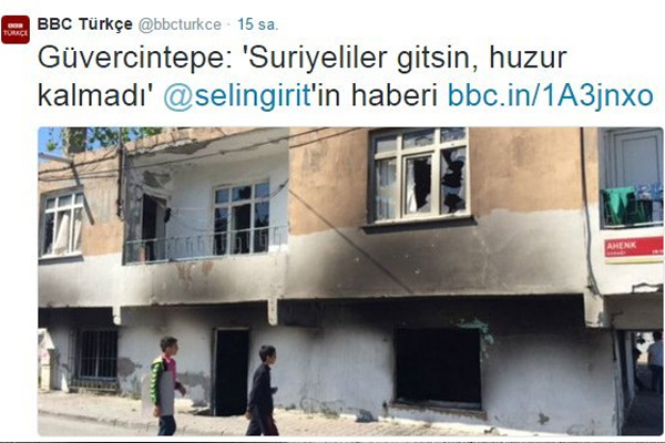 BBC Türkçe'den 'Suriyeliler gitsin' mesajı