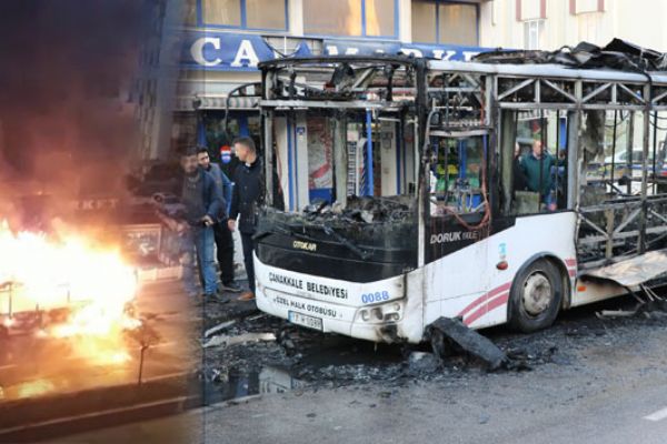 Halk otobüsü cayır cayır yandı
