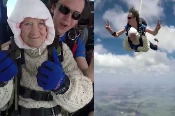 102 yaşındaki kadın paraşütle atladı