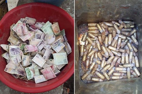 Çöp evden, çok sayıda mermi ve para çıktı