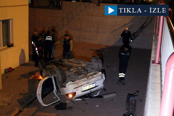 Otomobil apartman bahçesine uçtu