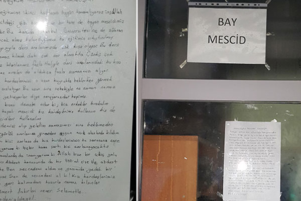 Üniversite mescidinin kapısında duygulandıran mektup
