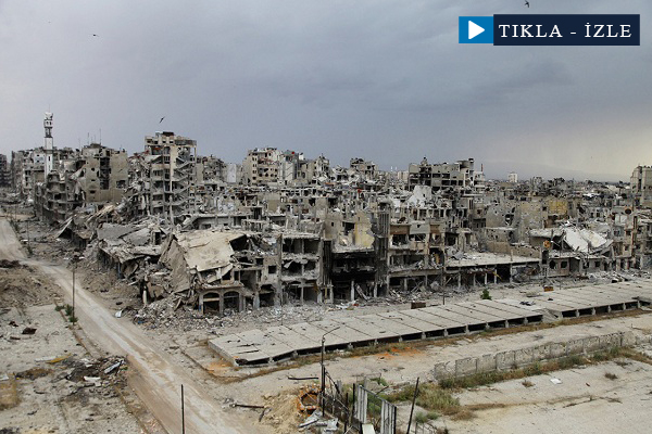 Humus'taki yıkım havadan görüntülendi