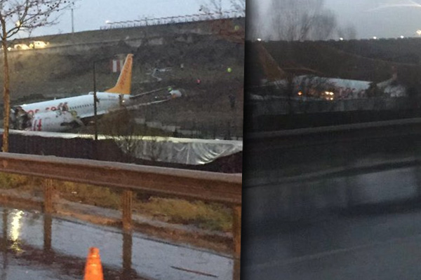 İstanbul'da pistten çıkan uçakta yangın çıktı