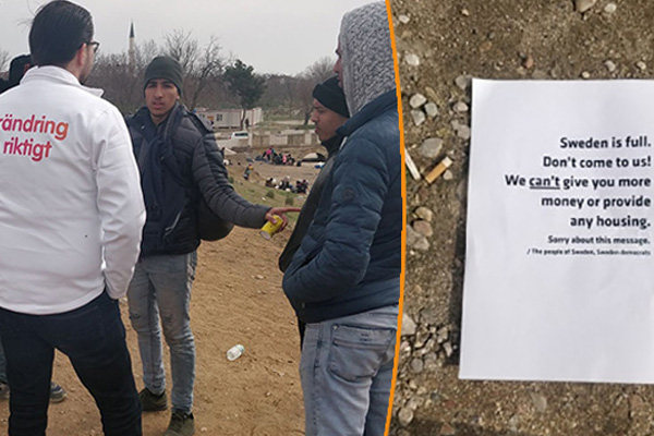 Irkçı lider, Edirne'de göçmenlere broşür dağıttı: İsveç'e gelmeyin, size verecek paramız ve evimiz yok