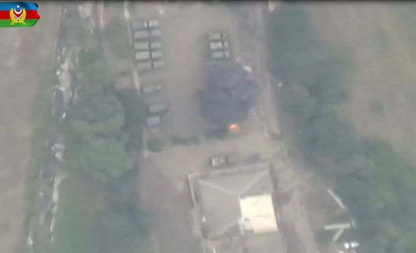 Ermenistan ordusuna ait mevzilerin vurulma anı havadan görüntülendi