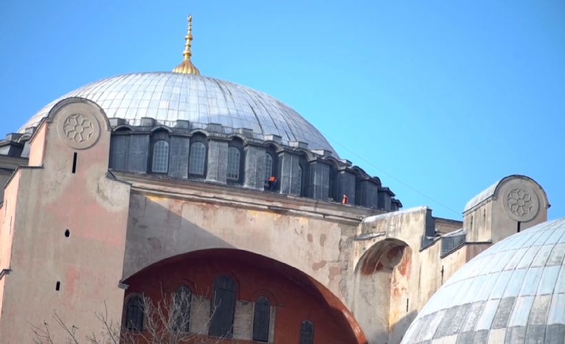 Ayasofya Camisi'nin kubbe kısmındaki çalışmalar devam ediyor