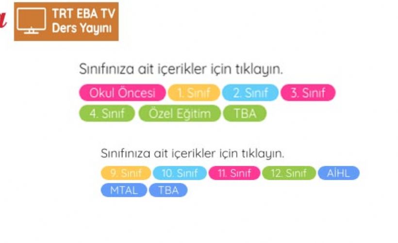 EBA TV yarının ders programı TRT EBA TV canlı ders izle!