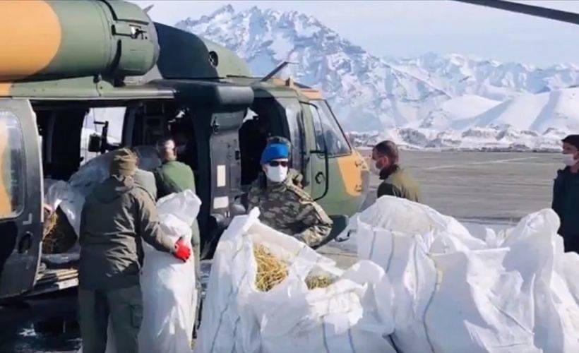 Mehmetçik Hakkari'de Sümbül Dağı'ndaki dağ keçilerine havadan yem bıraktı