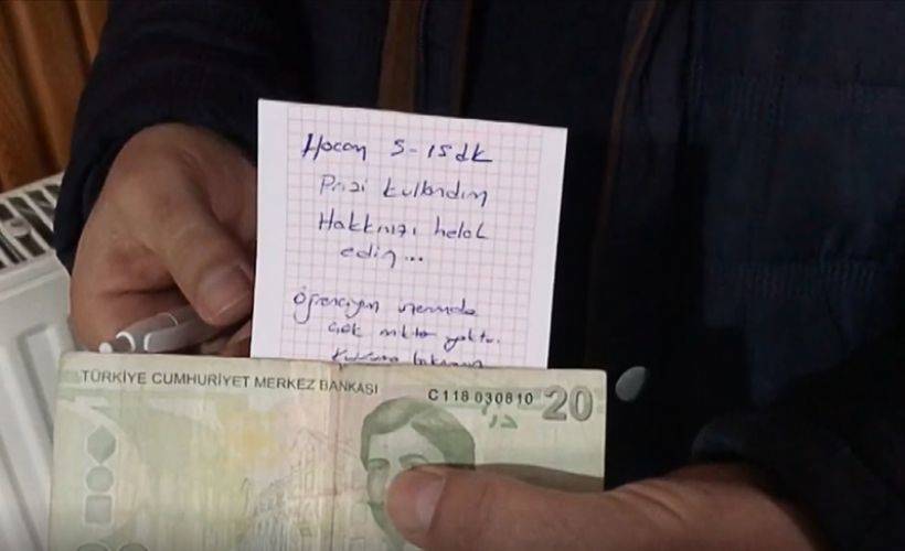 Camide telefonunu şarj edip not ve para bıraktı
