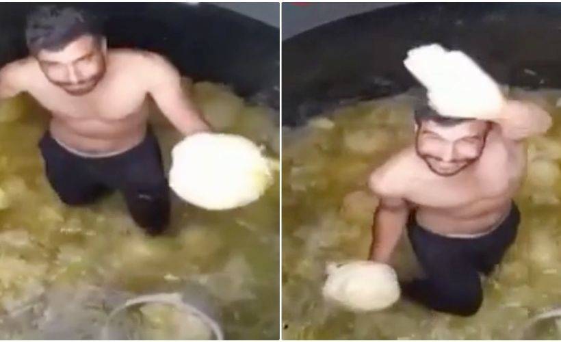 Turşu tankına girdi, dans etti