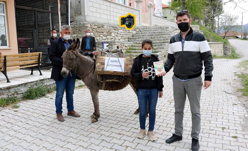 'Eşekli kütüphane' ile kitapla buluştular