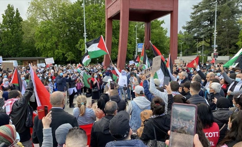 İsrail'in Mescid-i Aksa'ya yönelik saldırıları Cenevre'de BM önünde protesto edildi