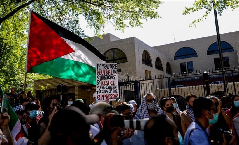 İsrail'in Washington Büyükelçiliği önünde Filistin'e destek gösterisi