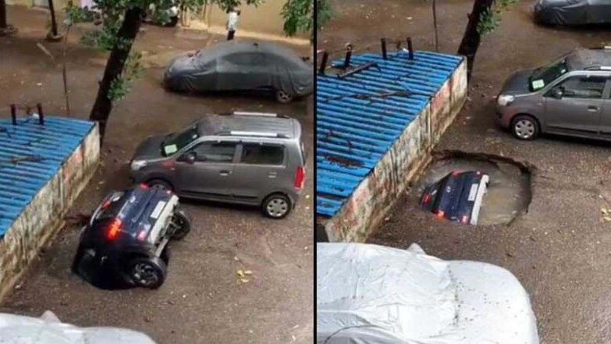 İnanılmaz olay! Park halindeki aracı çukur yuttu