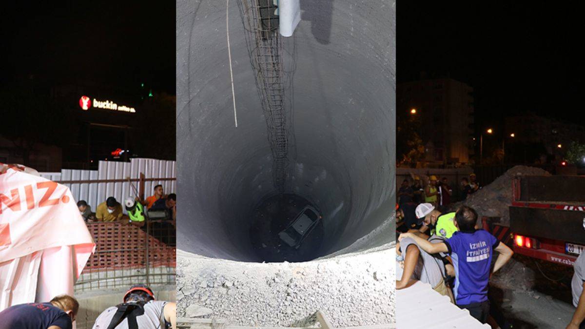 Otomobil metro inşaatındaki 25 metrelik boşluğa düştü: 1 ölü, 1 yaralı
