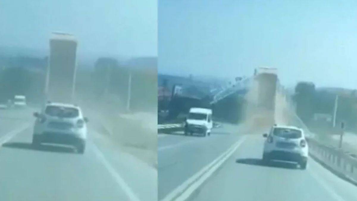 Kamyonun damperi açıldı, PTS direğini devirdi