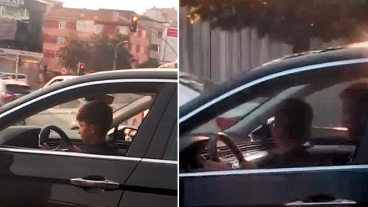 Bağcılar'da otomobil kullanan çocuk kamerada