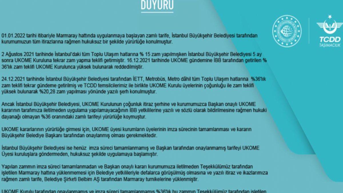 Marmaray'a kim zam yaptı? Marmaray'a TCDD mi İBB mi zam yaptı?