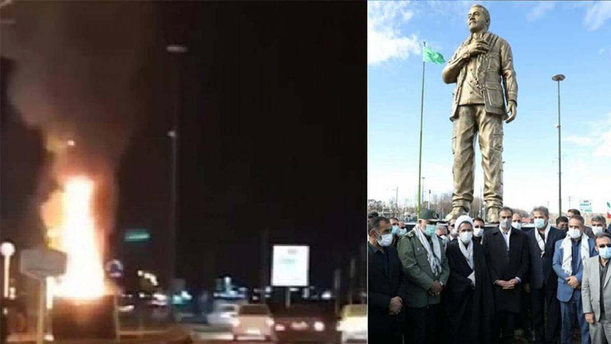 İran’da Kasım Süleymani’nin heykeli ateşe verildi
