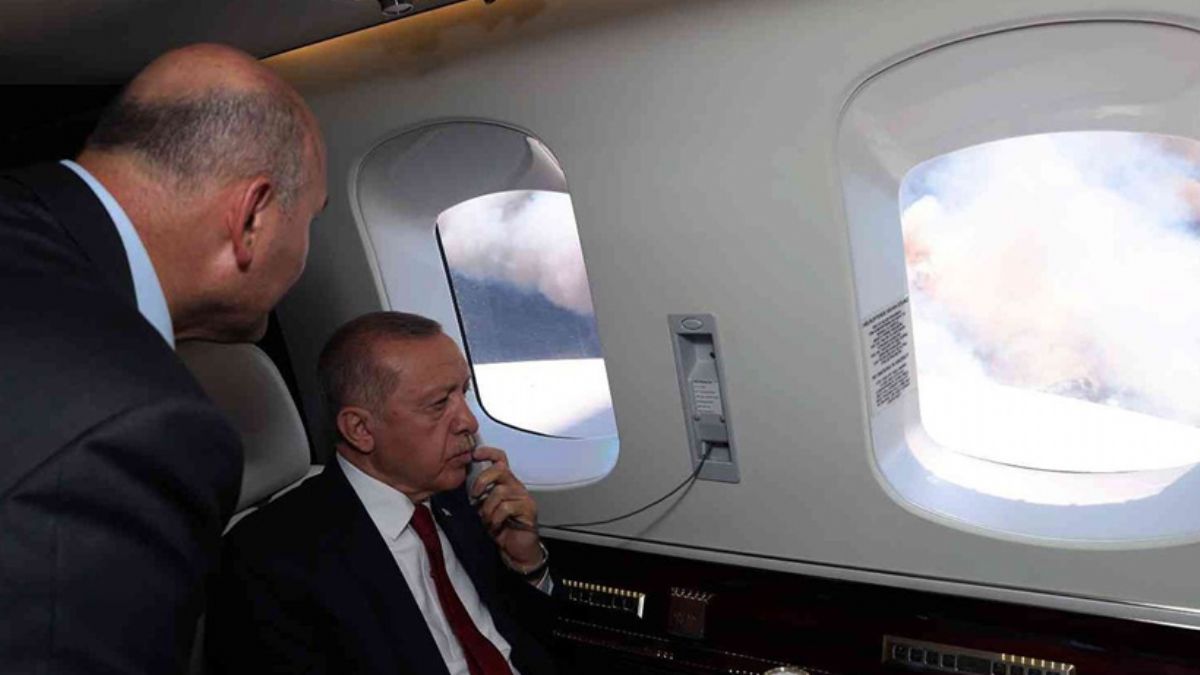 Erdoğan, Marmaris'te: Yangını havadan inceledi