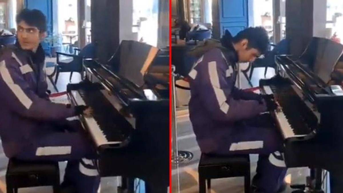 Piyano çalan kurye sosyal medyada gündem oldu