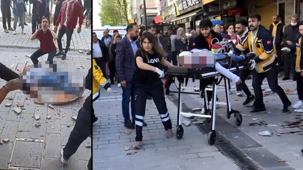 Kaldırımdaki kadının başına beton parçaları düştü