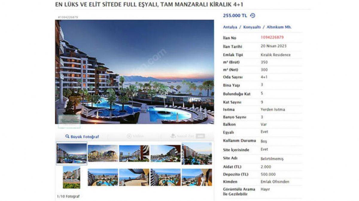 Antalya'da deniz manzaralı dairenin yıllık kirası 3,5 milyon lira