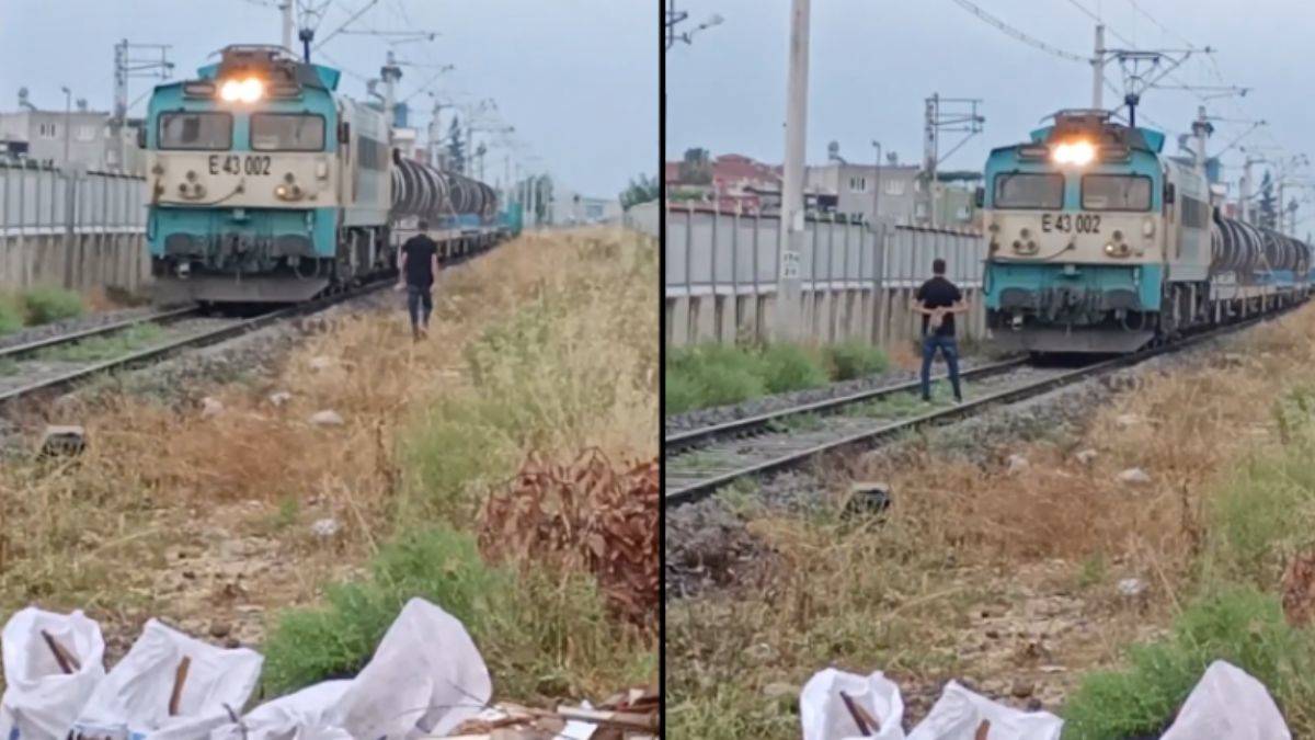 Rayların ortasında delilik; yük treni zor durdu