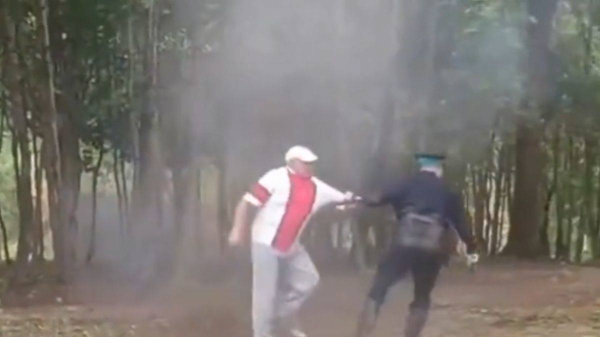 Gerçek sandı, 'Nazi askerlerine' saldırdı