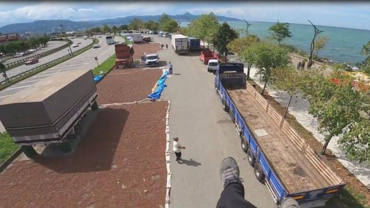 Yamaç paraşütüyle fındık harmanına iniş: 'Kusura bakmayın'