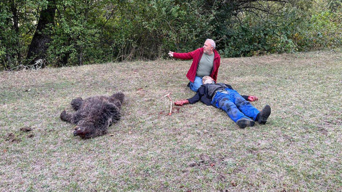 Ayı saldırısından komşuları kurtardı