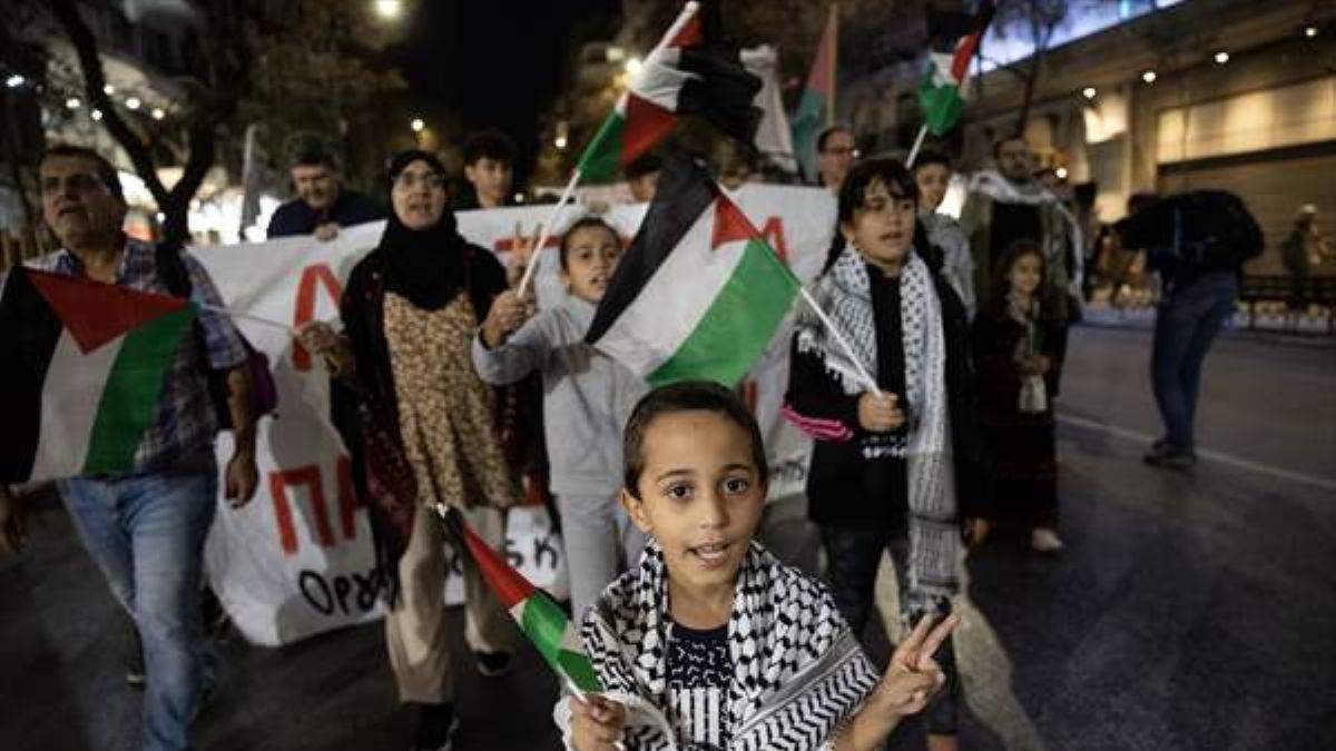 Yunanistan'da Filistin'e destek gösterisi