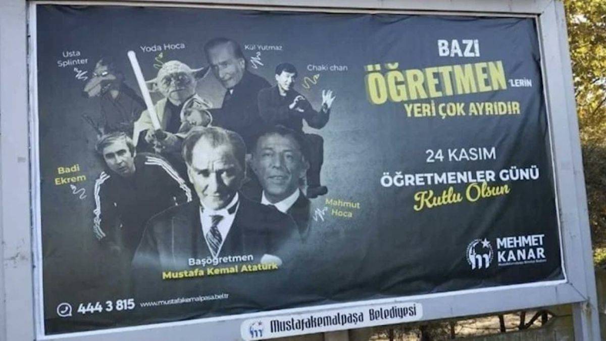 Bursa'da, tartışılan Öğretmenler Günü afişi
