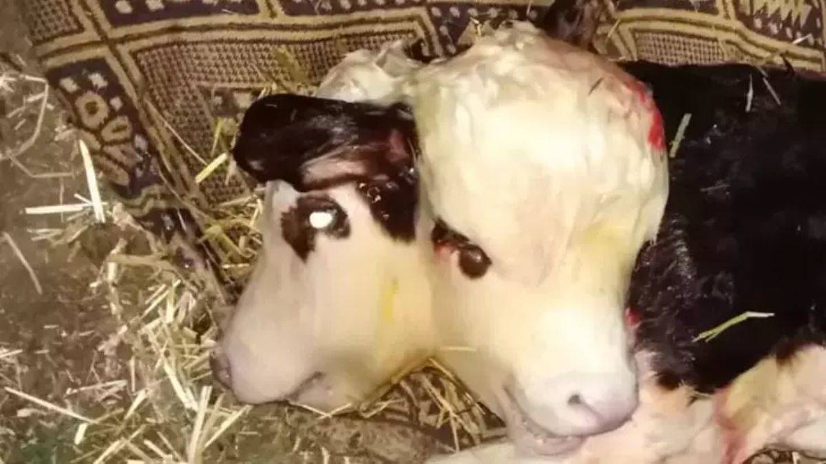 Çift başlı doğan buzağı, 1 saat sonra öldü