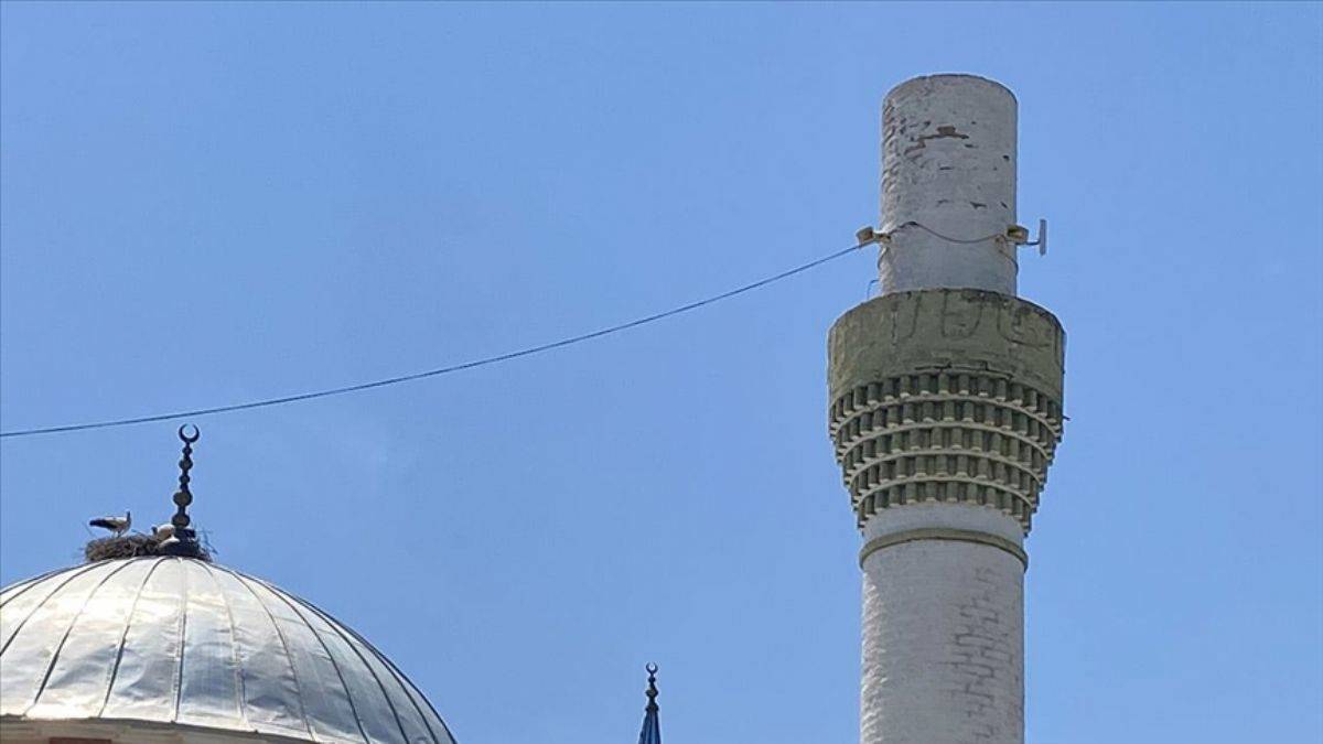 Leylek yuvası minareden sağlam çıktı