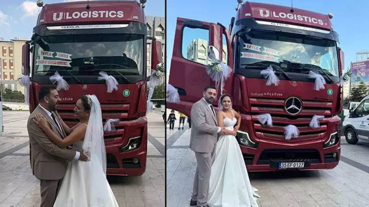Adana’da TIR şoförü çiftin sıra dışı düğün turu