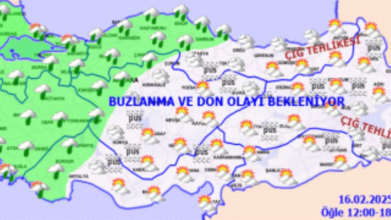 Türkiye geneli hava durumu. 16 Şubat 2025