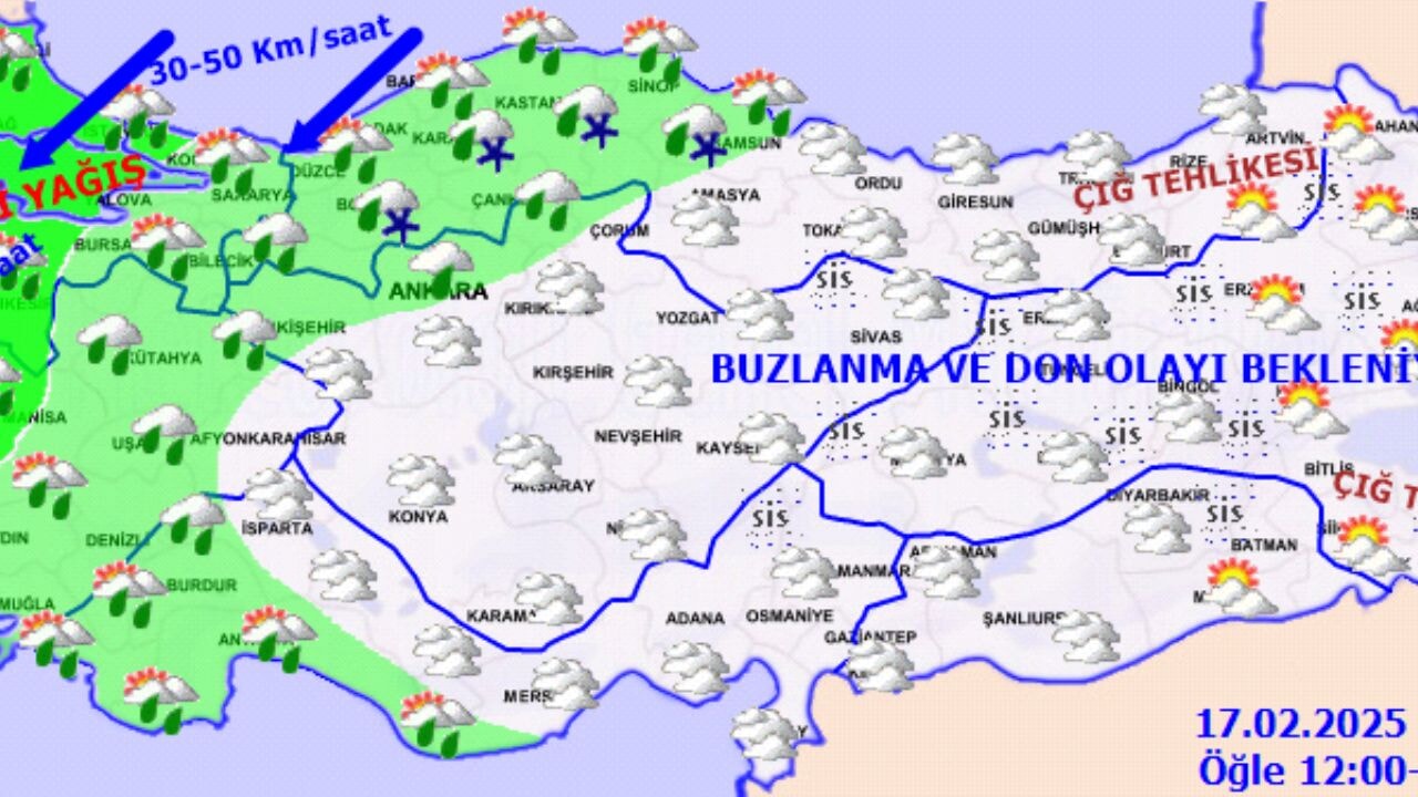 Türkiye geneli hava durumu. 17 Şubat 2025