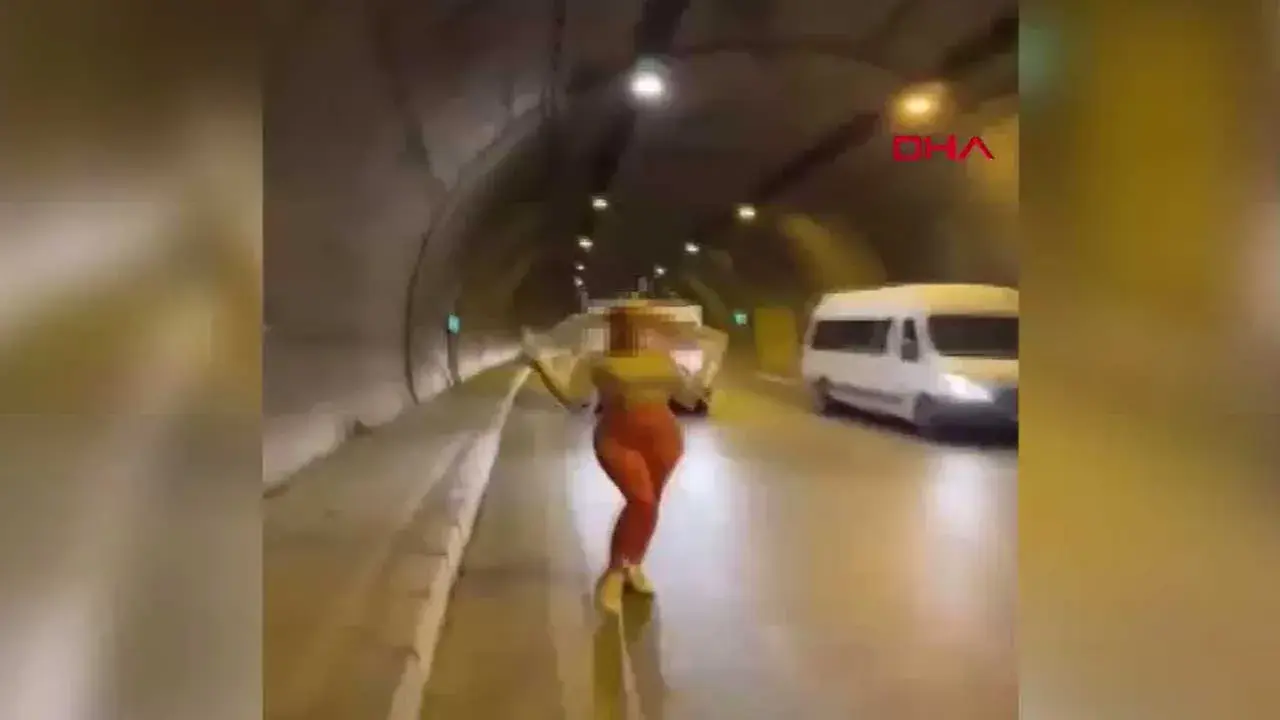 Tünelde dans edip, araçları durdurmaya çalıştı