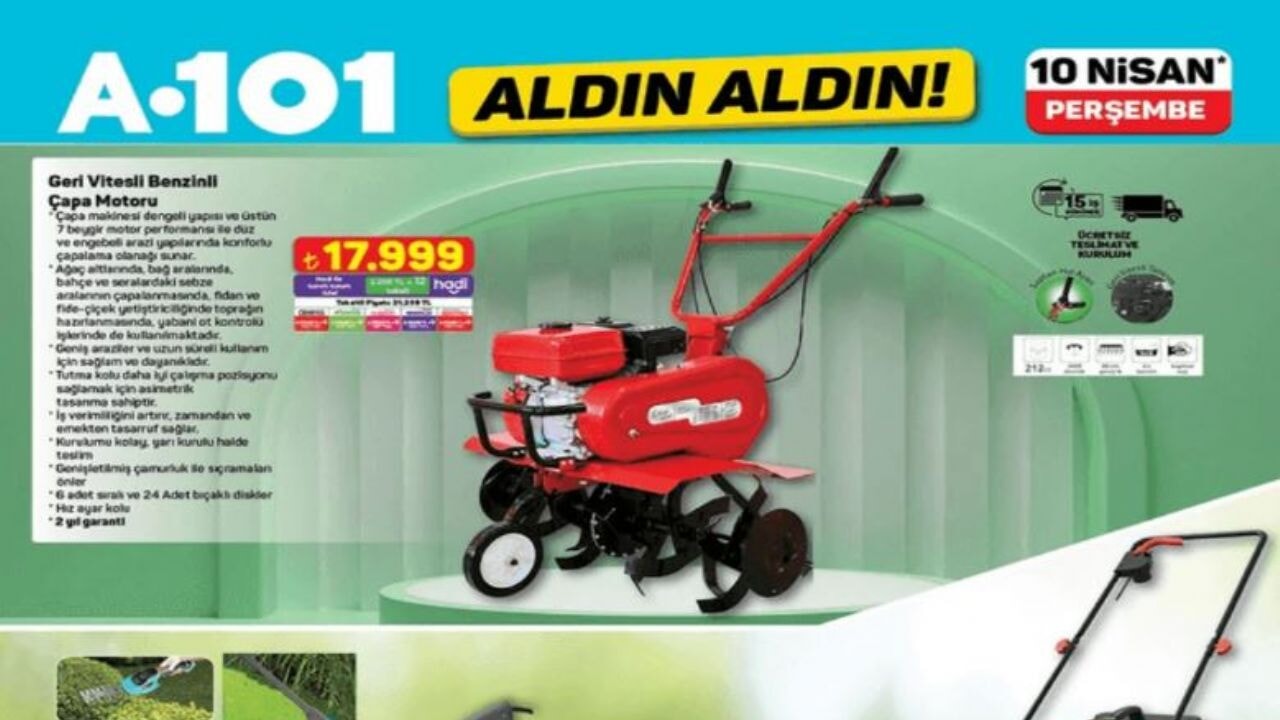 A101'e elektrikli çim biçme makinesi geliyor! 10 Nisan 2025 Perşembe Aktüel Ürünler kataloğu yayında