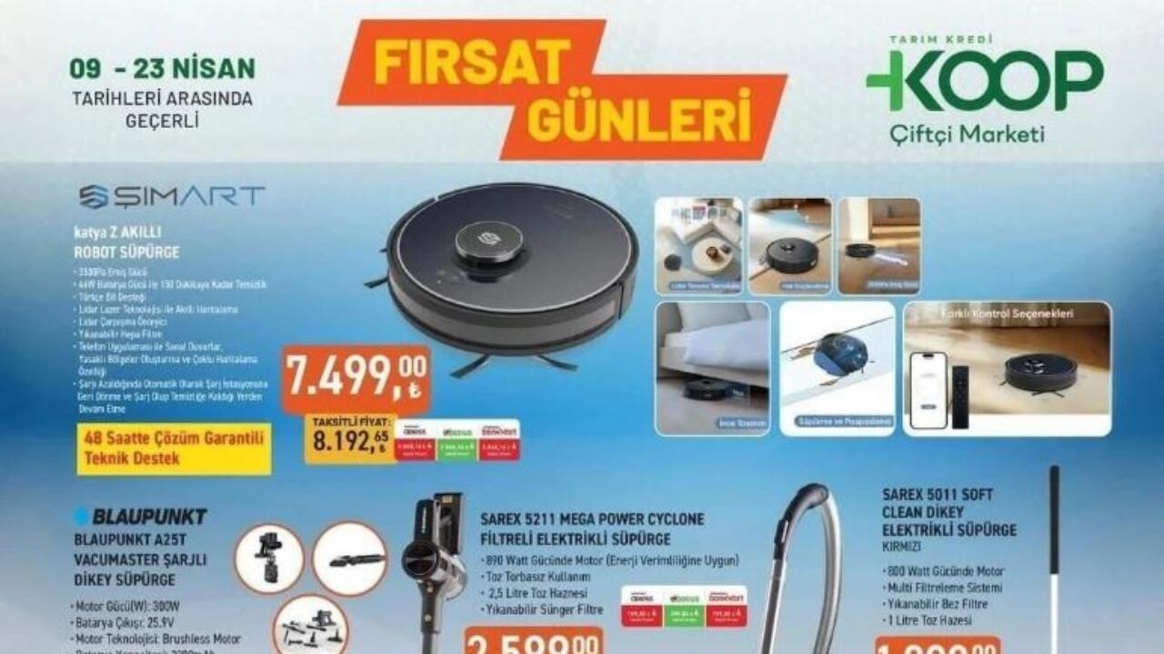 Tarım Kredi KOOP Çiftçi Marketi 9-23 Nisan 2025 Aktüel Ürünler Kataloğu yayınlandı! Robot süpürge ve daha fazlası raflarda