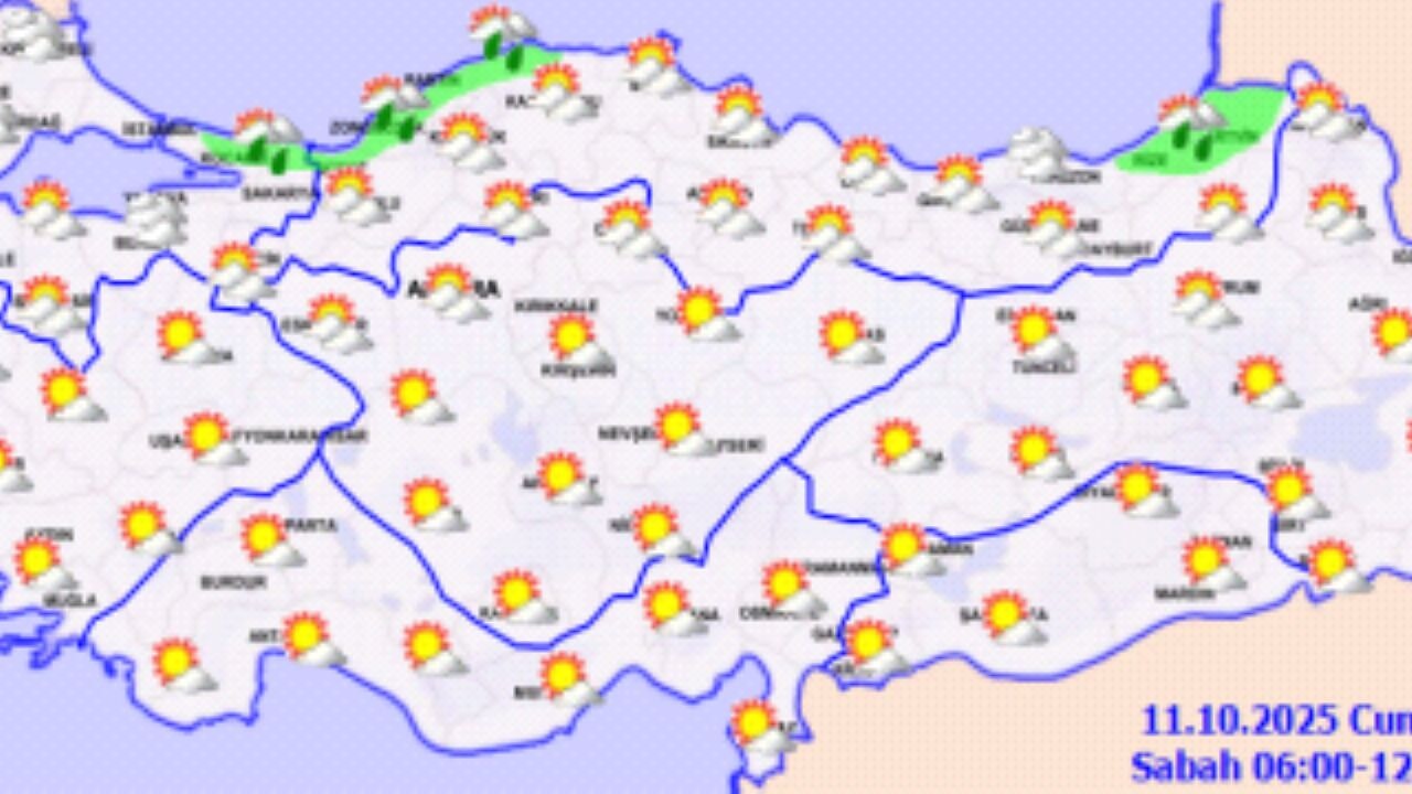 Meteoroloji Genel Müdürlüğü tarafından yapılan tahminlere göre hava durumu
