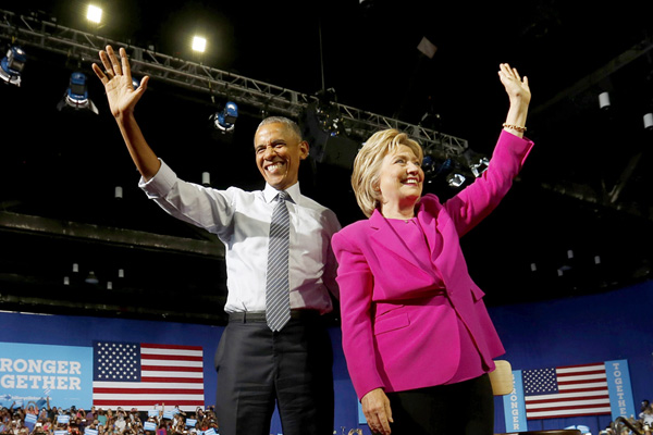 Obama, Clinton'ın mitingine katıldı